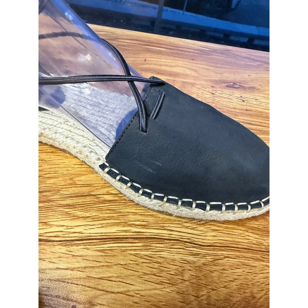 Eileen Fisher Black Lace Nubuck Lace Up Espadrille Flats Back Zip Size 8.5